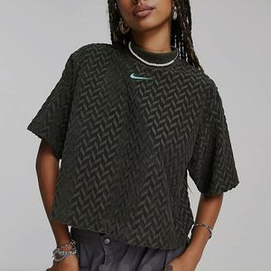 Nike Grey/Black Jacquard Textured Boxy T-Shirt Short Sleeve Cropped Top